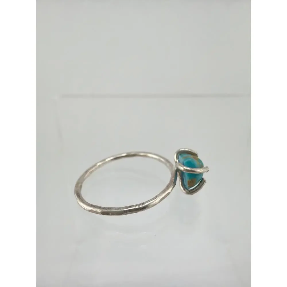 Raw Turquoise Nugget Prong Set Delicate Band Ring Size 8